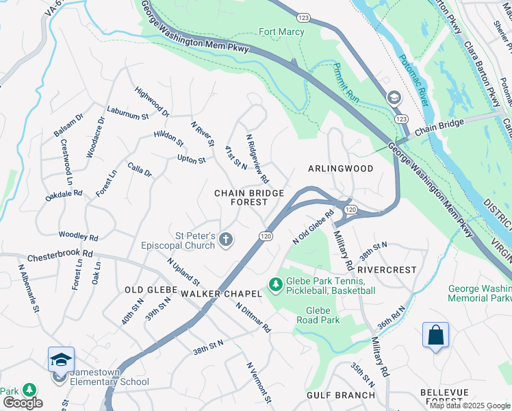 map of restaurants, bars, coffee shops, grocery stores, and more near 3859 North River Street in Arlington