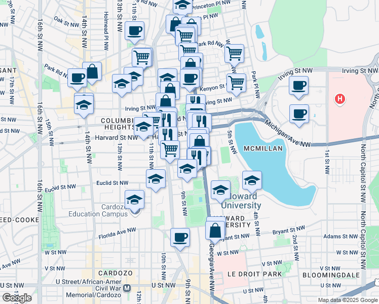 map of restaurants, bars, coffee shops, grocery stores, and more near 101 Independence Avenue Southeast in Washington