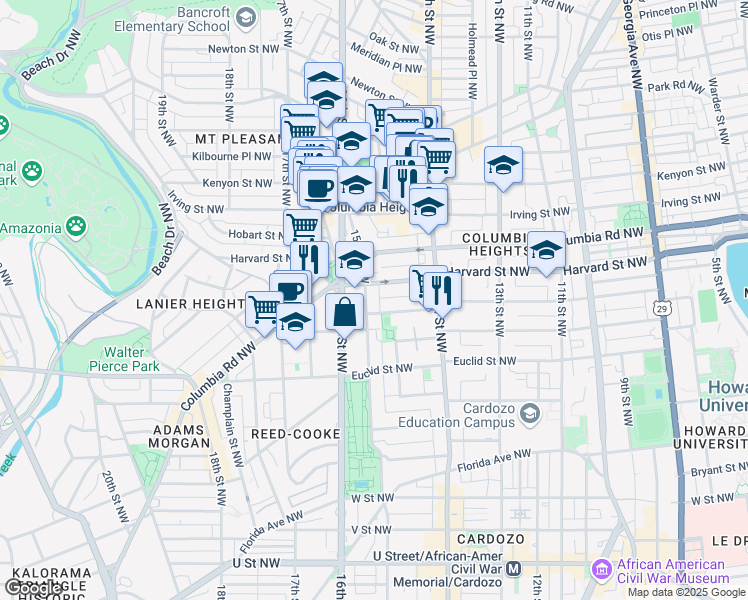 map of restaurants, bars, coffee shops, grocery stores, and more near 101 Independence Avenue Southeast in Washington