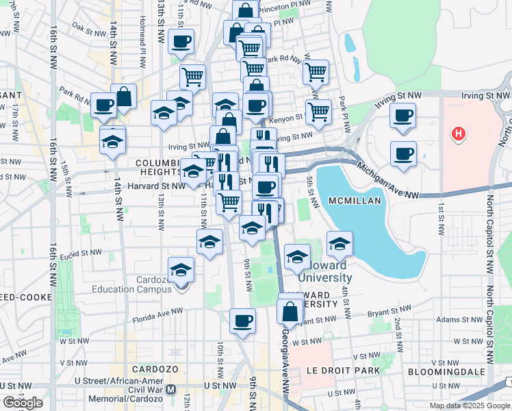 map of restaurants, bars, coffee shops, grocery stores, and more near 101 Independence Avenue Southeast in Washington
