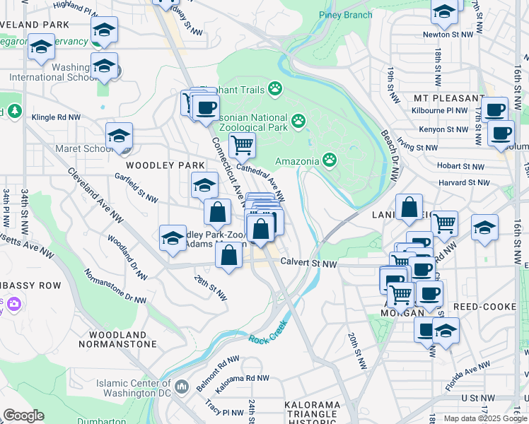 map of restaurants, bars, coffee shops, grocery stores, and more near 2710 Woodley Place Northwest in Washington