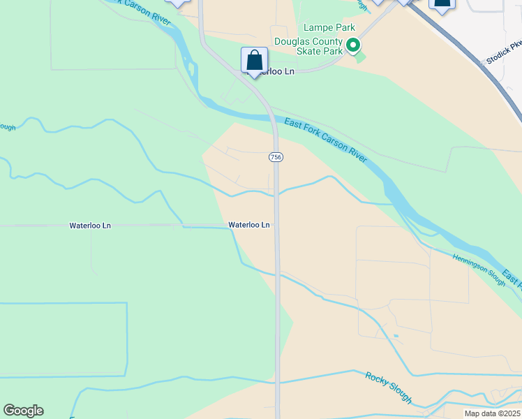 map of restaurants, bars, coffee shops, grocery stores, and more near 1242 Waterloo Lane in Gardnerville