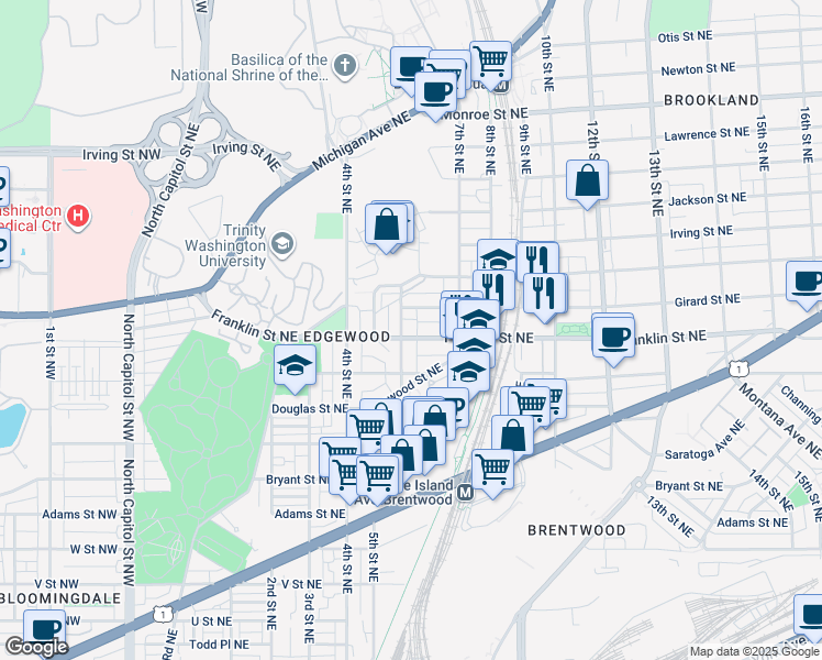 map of restaurants, bars, coffee shops, grocery stores, and more near 2805 6th Street Northeast in Washington