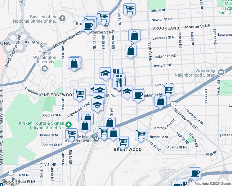map of restaurants, bars, coffee shops, grocery stores, and more near 101 Independence Avenue Southeast in Washington