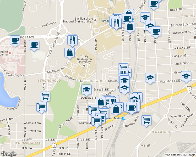 map of restaurants, bars, coffee shops, grocery stores, and more near 101 Independence Avenue Southeast in Washington