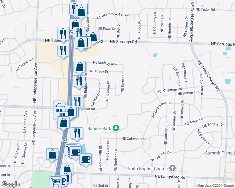 map of restaurants, bars, coffee shops, grocery stores, and more near 728 Northeast Barnes Drive in Lee's Summit