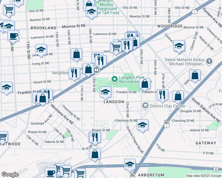 map of restaurants, bars, coffee shops, grocery stores, and more near 101 Independence Avenue Southeast in Washington