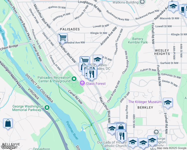 map of restaurants, bars, coffee shops, grocery stores, and more near 5122 Fulton Street Northwest in Washington