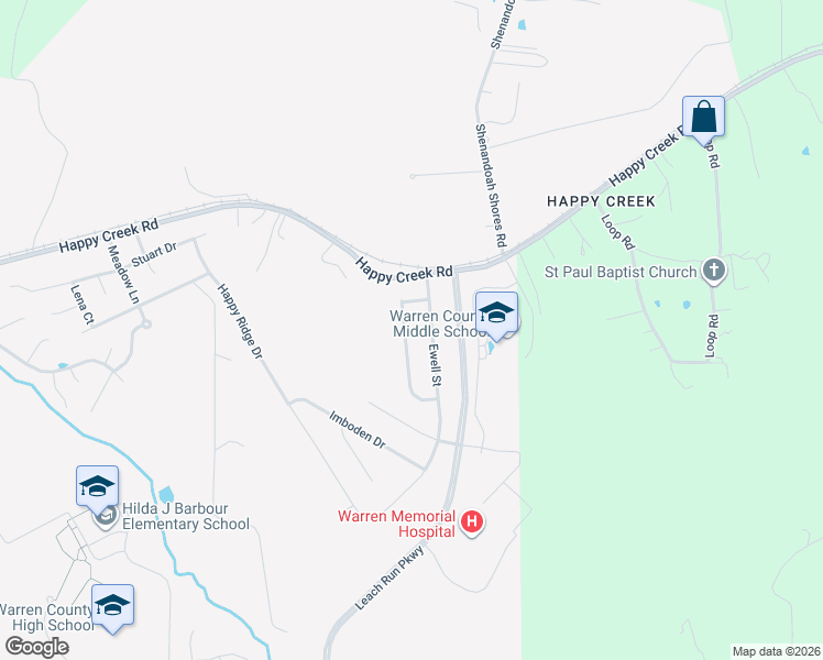 map of restaurants, bars, coffee shops, grocery stores, and more near 1106 Ashby Street in Front Royal