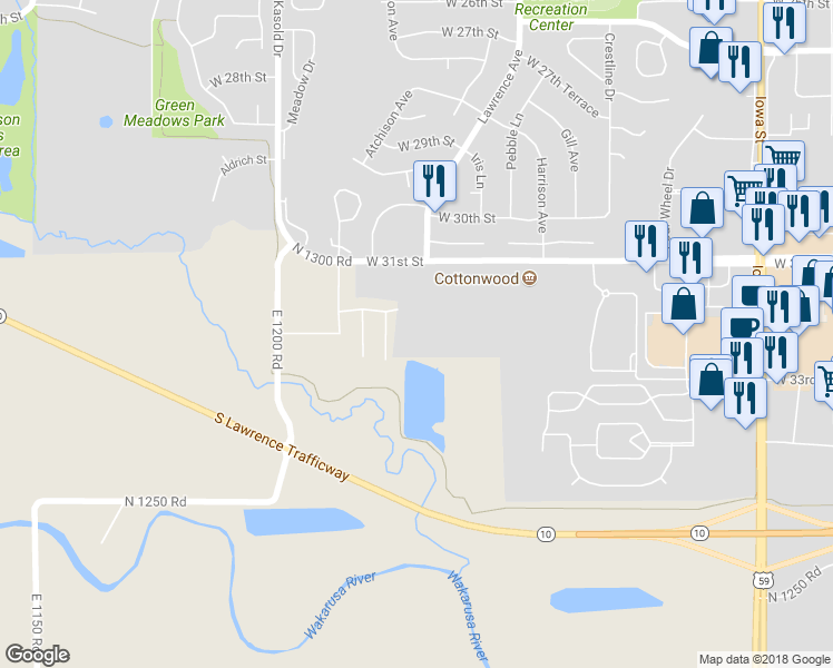 map of restaurants, bars, coffee shops, grocery stores, and more near 3015 West 31st Street in Lawrence