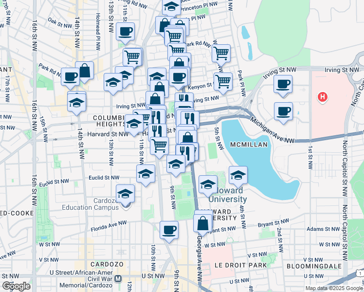map of restaurants, bars, coffee shops, grocery stores, and more near 101 Independence Avenue Southeast in Washington