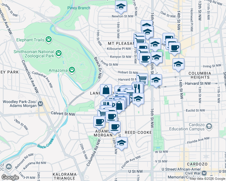 map of restaurants, bars, coffee shops, grocery stores, and more near 101 Independence Avenue Southeast in Washington