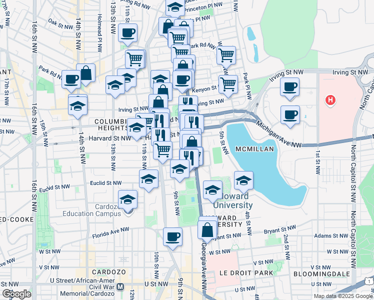 map of restaurants, bars, coffee shops, grocery stores, and more near 101 Independence Avenue Southeast in Washington