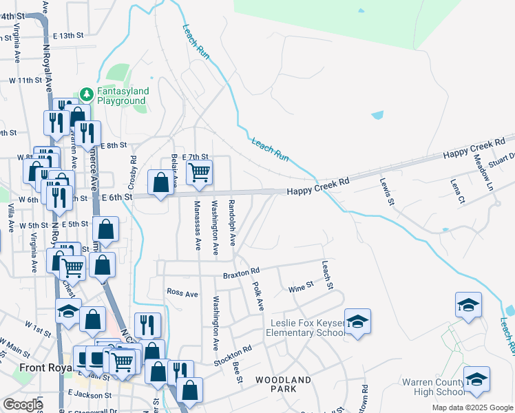map of restaurants, bars, coffee shops, grocery stores, and more near 529 Frederick Avenue in Front Royal