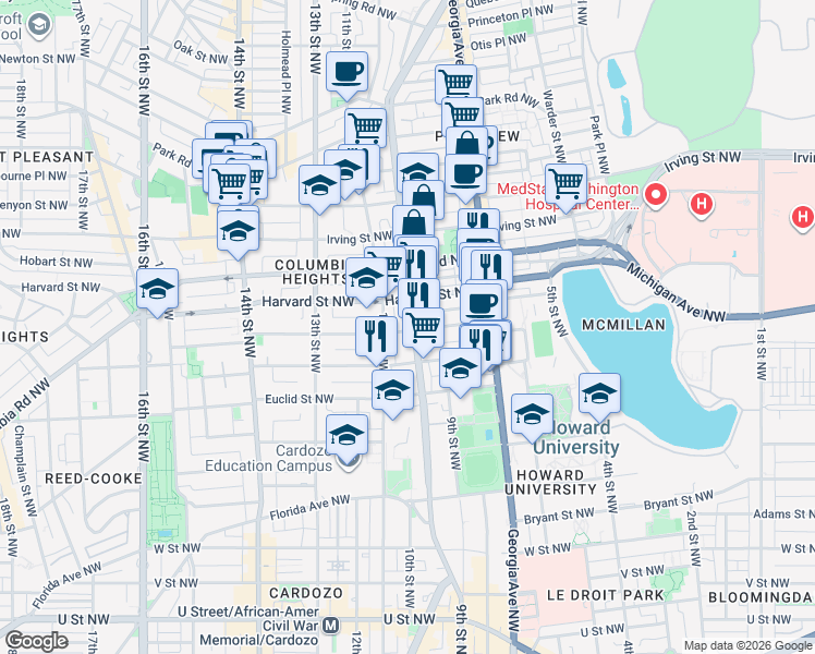 map of restaurants, bars, coffee shops, grocery stores, and more near 101 Independence Avenue Southeast in Washington