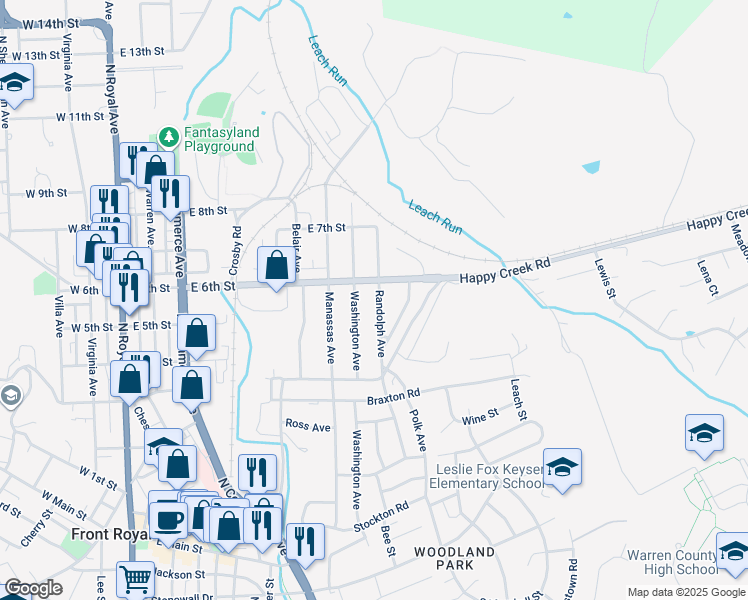map of restaurants, bars, coffee shops, grocery stores, and more near 526 Randolph Avenue in Front Royal