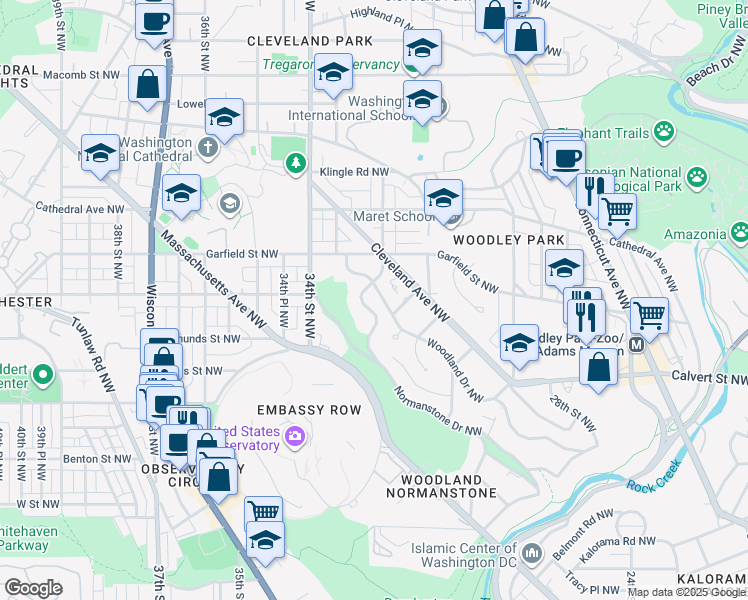 map of restaurants, bars, coffee shops, grocery stores, and more near 3120 Woodland Drive Northwest in Washington