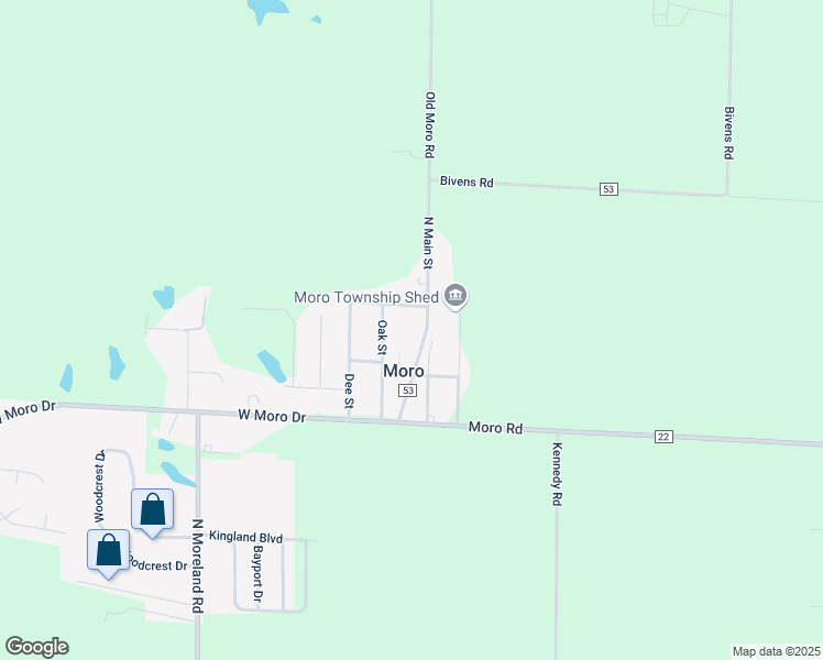 map of restaurants, bars, coffee shops, grocery stores, and more near 147 North Main Street in Moro