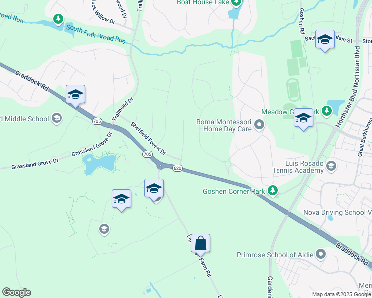 map of restaurants, bars, coffee shops, grocery stores, and more near 24986 Greengage Place in Aldie