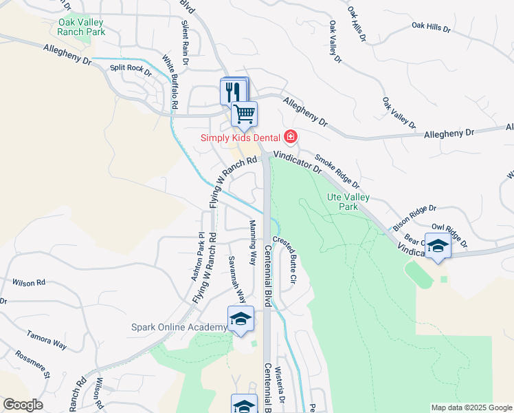 map of restaurants, bars, coffee shops, grocery stores, and more near 2127 Denton Grove in Colorado Springs