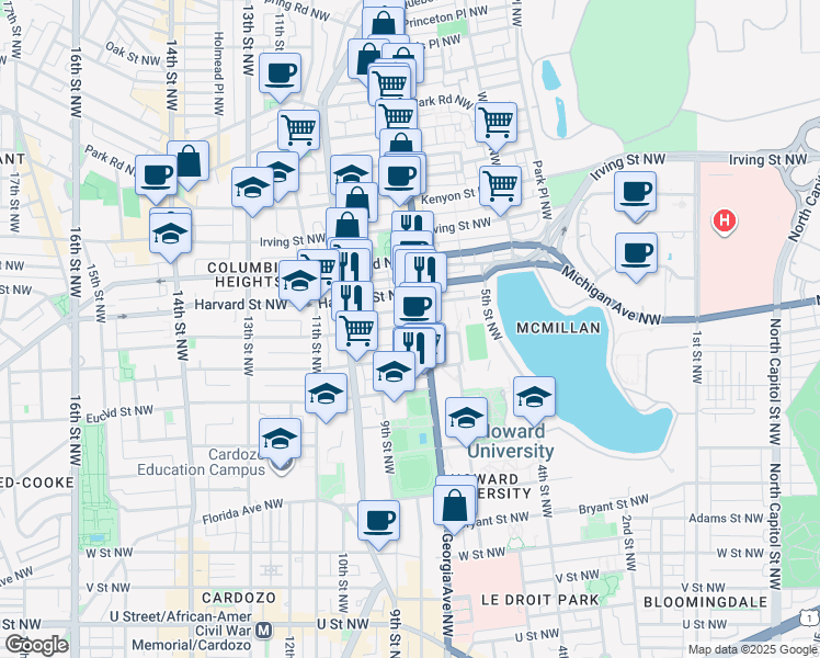 map of restaurants, bars, coffee shops, grocery stores, and more near 101 Independence Avenue Southeast in Washington