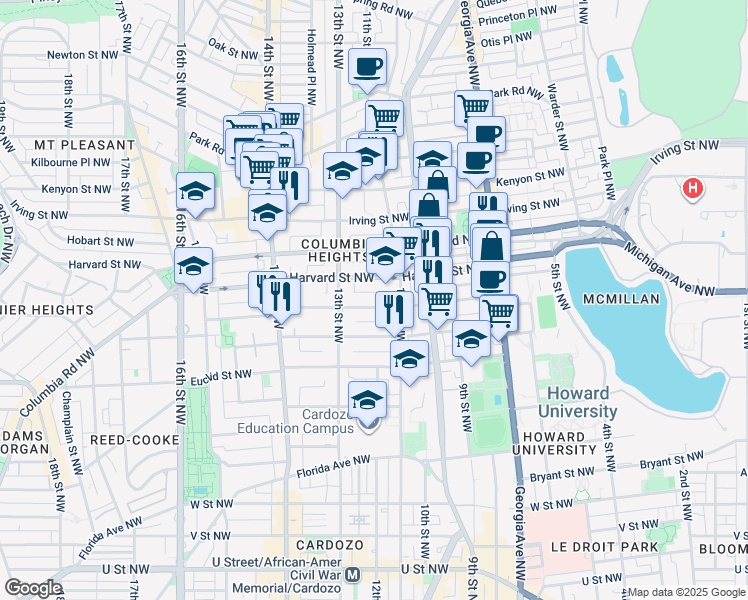 map of restaurants, bars, coffee shops, grocery stores, and more near 101 Independence Avenue Southeast in Washington