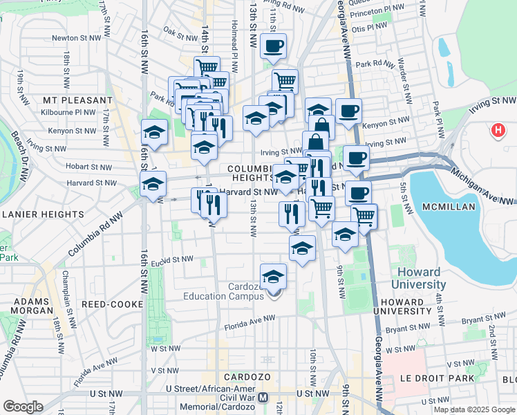 map of restaurants, bars, coffee shops, grocery stores, and more near 101 Independence Avenue Southeast in Washington