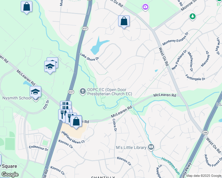 map of restaurants, bars, coffee shops, grocery stores, and more near 2932 Blue Holly Lane in Herndon