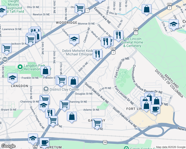 map of restaurants, bars, coffee shops, grocery stores, and more near 101 Independence Avenue Southeast in Washington