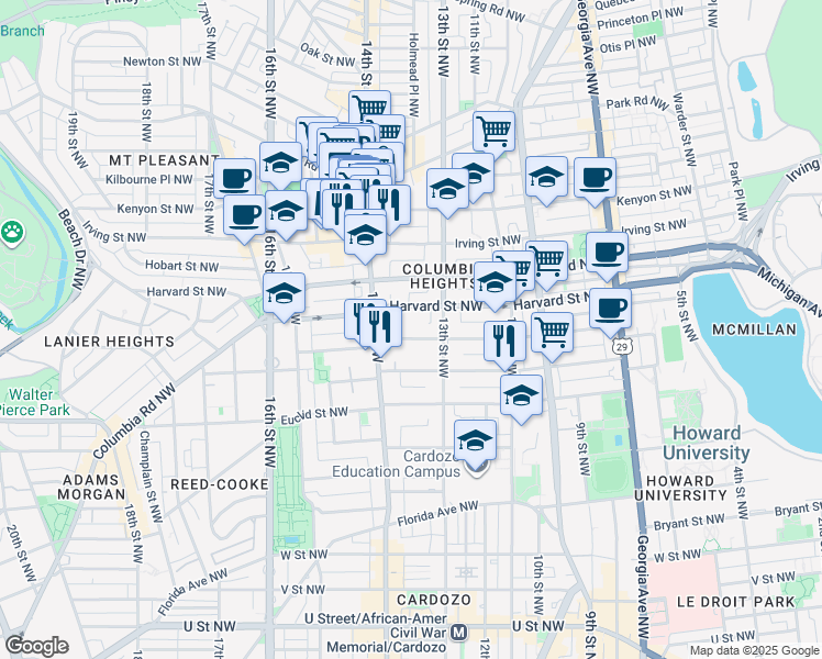 map of restaurants, bars, coffee shops, grocery stores, and more near 101 Independence Avenue Southeast in Washington