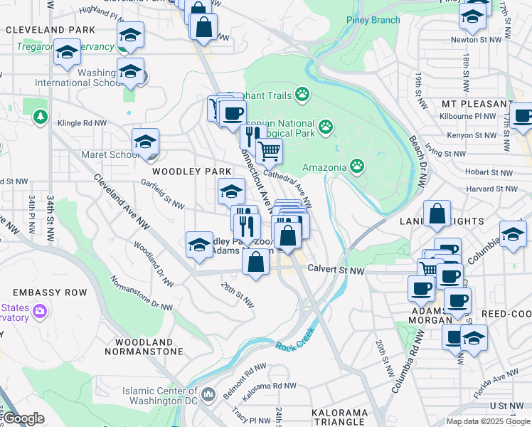 map of restaurants, bars, coffee shops, grocery stores, and more near 2700 Connecticut Avenue Northwest in Washington