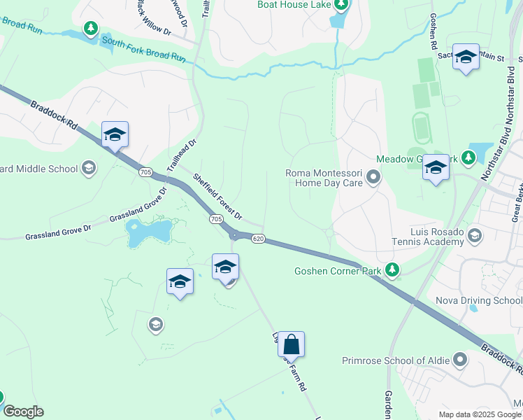 map of restaurants, bars, coffee shops, grocery stores, and more near 24985 Greengage Place in Aldie