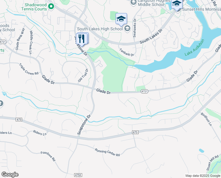 map of restaurants, bars, coffee shops, grocery stores, and more near 11450 Glade Drive in Reston