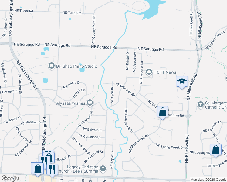 map of restaurants, bars, coffee shops, grocery stores, and more near 809 Northeast Lyon Drive in Lee's Summit