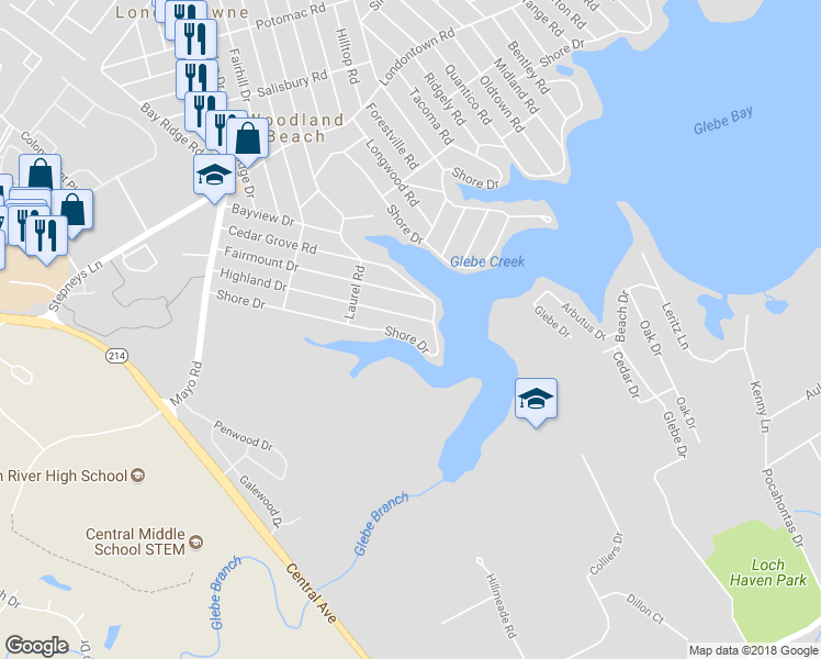 map of restaurants, bars, coffee shops, grocery stores, and more near 2033 Shore Drive in Edgewater