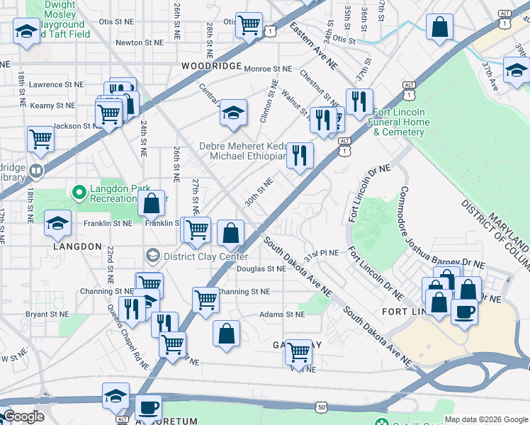 map of restaurants, bars, coffee shops, grocery stores, and more near 101 Independence Avenue Southeast in Washington