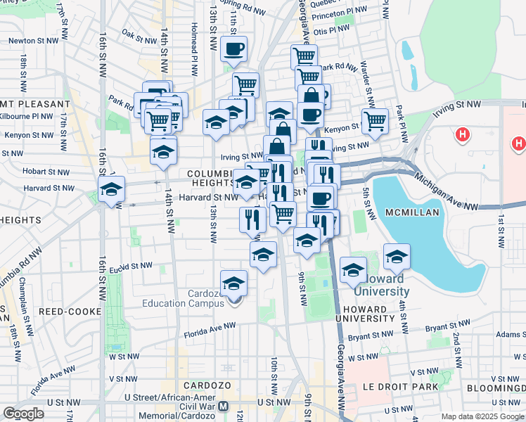 map of restaurants, bars, coffee shops, grocery stores, and more near 101 Independence Avenue Southeast in Washington