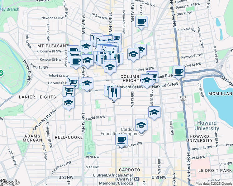 map of restaurants, bars, coffee shops, grocery stores, and more near 101 Independence Avenue Southeast in Washington