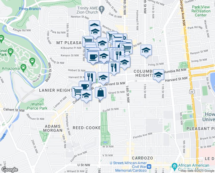 map of restaurants, bars, coffee shops, grocery stores, and more near 101 Independence Avenue Southeast in Washington