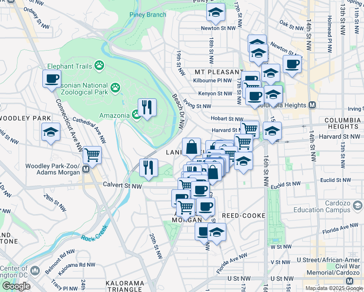 map of restaurants, bars, coffee shops, grocery stores, and more near 101 Independence Avenue Southeast in Washington