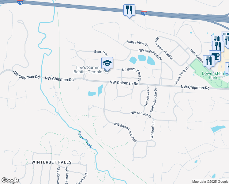 map of restaurants, bars, coffee shops, grocery stores, and more near 608 Northwest Westvale Circle in Lee's Summit