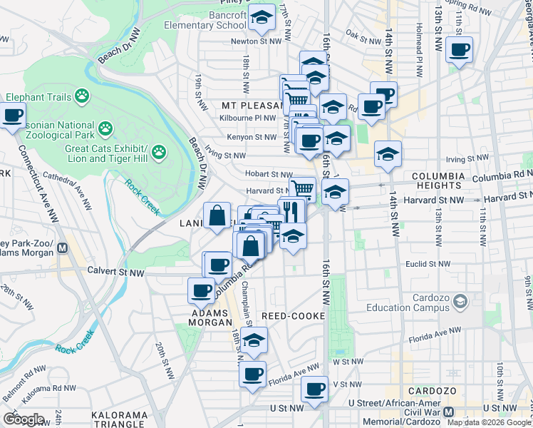 map of restaurants, bars, coffee shops, grocery stores, and more near 101 Independence Avenue Southeast in Washington