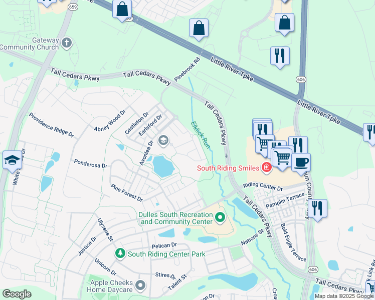 map of restaurants, bars, coffee shops, grocery stores, and more near 42634 Lancaster Ridge Terrace in Chantilly