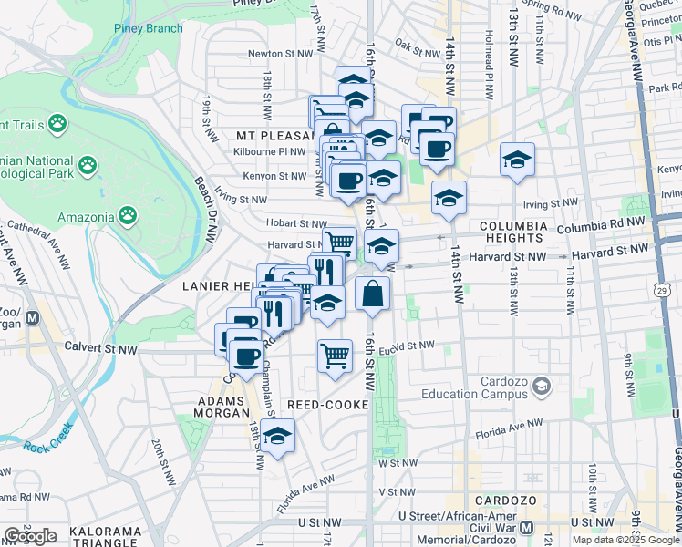 map of restaurants, bars, coffee shops, grocery stores, and more near 101 Independence Avenue Southeast in Washington