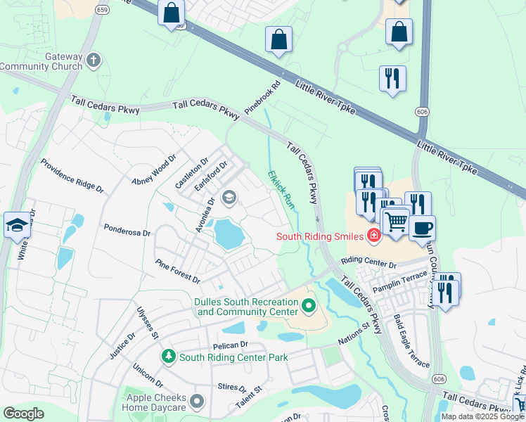 map of restaurants, bars, coffee shops, grocery stores, and more near 42634 Lancaster Ridge Terrace in Chantilly