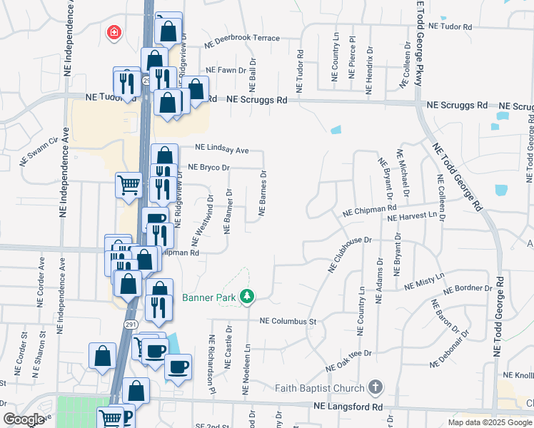 map of restaurants, bars, coffee shops, grocery stores, and more near 723 Northeast Barnes Drive in Lee's Summit