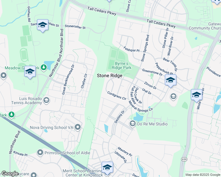 map of restaurants, bars, coffee shops, grocery stores, and more near 24979 Halite Drive in Stone Ridge