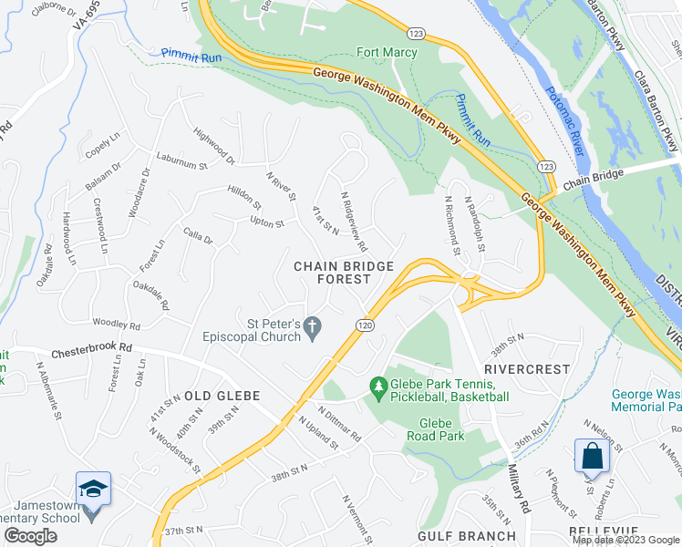 map of restaurants, bars, coffee shops, grocery stores, and more near 3977 North River Street in Arlington