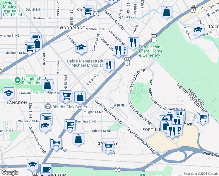 map of restaurants, bars, coffee shops, grocery stores, and more near 101 Independence Avenue Southeast in Washington