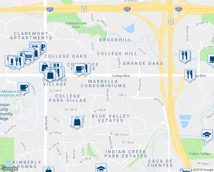 map of restaurants, bars, coffee shops, grocery stores, and more near 11130 Nieman in Overland Park
